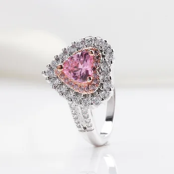 925 sterling sudraba Gaismas luksusa tautas rozā dimanta gredzenu sieviešu personības zircon rādītājpirkstu Romantiska Princese Dāvanu rotaslietas