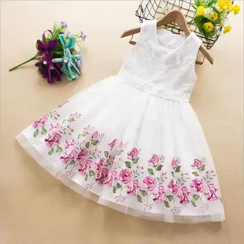 Eiropas un Amerikas bērnu apģērbi 2020. gada vasarā jaunu stilu bez Piedurknēm modes ziedu izšūti baby girl kleitas