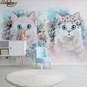 Beibehang Custom tapetes, 3D sienas Ziemeļvalstu minimālisma ziedu kaķēns bērnu telpu dekorēšana fona sienas papel de parede