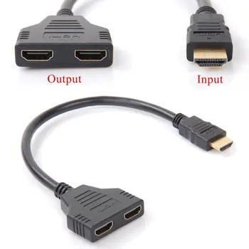 1 2 Out HDMI-saderīgam Converter Savienojumu Kabelis Vads 2 Dual Port Y Sadalītāja 1080p Bundle1 Maisiņā Vīrietis-sieviete HDMI-saderīgam
