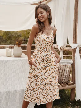Vasaras Drukas Kleita Sieviešu Midi Kleitu 2020. Gadam, Modes Viena krūšu Kabatas Gadījuma Sievietes Sexy Kleita Bohēmijas Pludmales Kleitas Dāmas