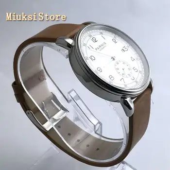 42mm top zīmolu Parnis vīriešu jaunu mehāniskās skatīties silver lietā white dial datums ādas automātiskā modes dāvanu pulksteņi 2961