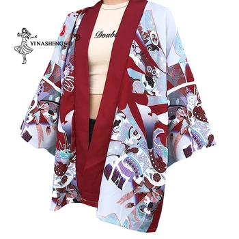 Kimono Jaka Jauna Sieviete Zaudēt Blūze Top Āzijas Gadījuma Kimonos Mētelis Yukata Sievietes Vīrieši Kimonos Cosplay Kostīmi Drukāt Japāna