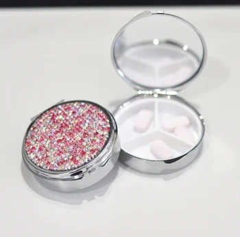 Radošā tableti kaste ar kristāliem Portatīvie mini nerūsējošā tērauda tableti gadījumā, Metāla Kārtas anti-spiediena tableti kastes