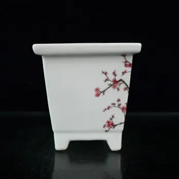 Četriem kvadrātveida puķu podu ar famille rožu un putnu modeļus par veco Ķīniešu porcelāna,