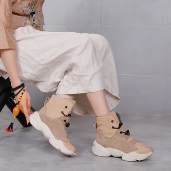 2020 rudens ziemas Jauno bieza zole vienkrāsainu sporta īsi zābaki Sieviešu īstas ādas split toe kurpes modes gadījuma zābaki