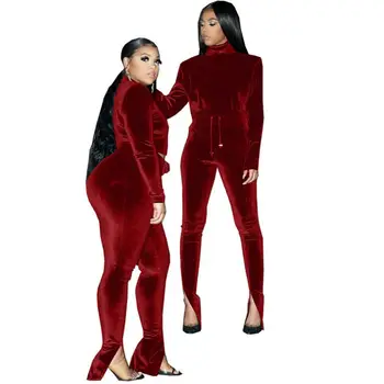Jaunā Dizaina Cietā Krāsu Augstu Uzrullētu Apkakli Ar Garām Piedurknēm Pleuche Potītes Spraugas Divas Sievietes Apģērba Gabals, Kas