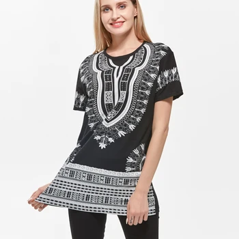 Boho Topi Unisex Black Etniskā Vintage Āfrikas Cilšu Dashiki Drukāt Top Krekls Kokvilnas T-Krekls