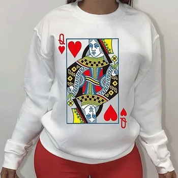 Pulovers Lēti Topi Poker Sejas Karaliene Lielgabarīta sporta Krekli Stila Sieviešu Karstā Pārdošanas Pokera Drukāšanas Gadījuma apaļu Kakla T Krekls