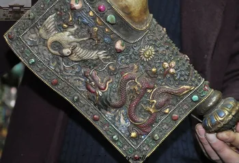Kāzu dekorēšana Veca Tibetas Tempļa Bronzas kastīšu Shell Gem Krāsotas Pūķis Celtņa Gliemene Ragu Taures