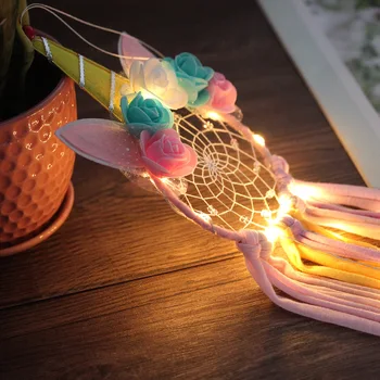 DIY Mežģīnes Spalvu Wind Chimes Radošo LED Apgaismojums Sapnis ķērējs Neto Sienas Amatniecības Meitene Guļamistaba Kāzu Karājas apdare dāvanas