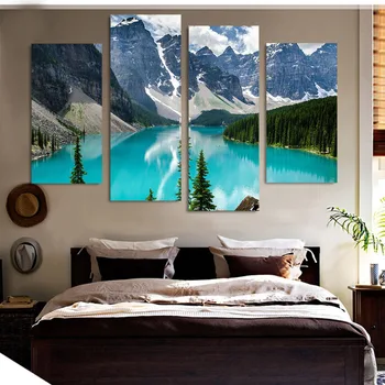 4GAB Mājas Dekorēšana Dzīvojamā Istaba Sienas Gleznojums HD Drukāt Attēlu Sniega Kalnu Zilās Upes Mākslas Glezniecības Moduļu Plakātu Bezrāmju