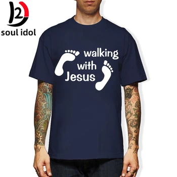 D2 Staigājot Ar Jēzu, T-Krekls Vīriešiem Kristiešu Katoļu Tee Jēzus Ir Dievs, Mens Short Sleeve T-Veida Topi, Vīriešu T Krekls