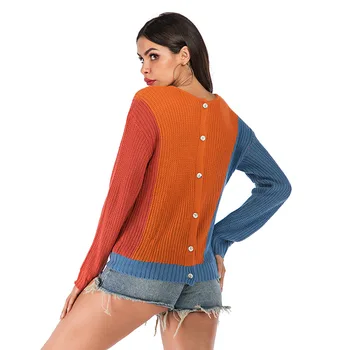Jelics Modes Krāsu Bloku Raibs Drukāt Džemperis Sievietēm 2019 Valkāt Uz Abām Pusēm O-veida kakla Rudens Ziemas Džemperis Sieviešu Džemperis