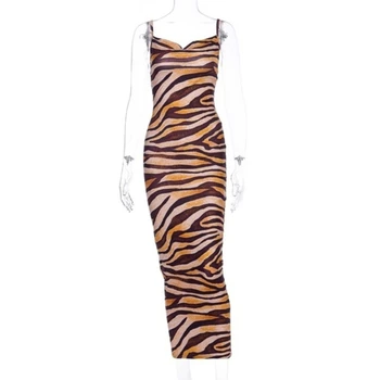 Dzīvnieku Drukāt Zebra Sieviešu Midi Gara Kleita Siksna Bodycon Sexy Streetwear Puse 2020. Gadam, Rudens, Ziemas Apģērbi Apģērbs Clubwear
