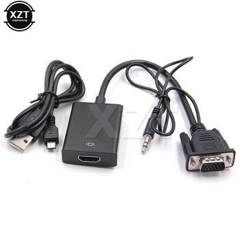 JAUNS 1GB VGA 2 HDMI VGA uz HDMI 1080P ar Auido Pārveidotājs Kabelis ar USB Skaņas IC Strāvas Adapteris savienotājs