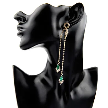 Modes vintage zaļā čūska ilgi auskari sievietēm Retro antikvariāts, metāla rhinestone stud auskars meiteni Valentīna dāvanu