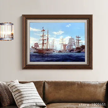 Kokvilnas bez rāmja klasisko balto buru jūras ainavu gleznas printings eļļas glezna drukāta uz kokvilnas sienas mākslas apdare attēlu
