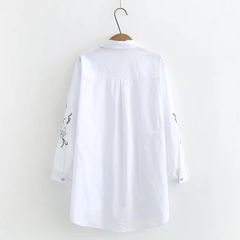 Plus Izmērs XL-4XL Sieviešu Balta Blūze ar Ziedu Izšuvumu Vintage Topi Pavasara Vasaras garumā Piedurknēm darba Apģērbi Blusas