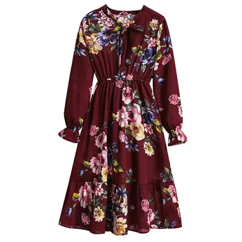 Karstā Sieviešu Ziedu Šifona ar garām Piedurknēm Apdrukas, Vasaras Kleitas Meitenēm Gadījuma Puse Vintage Boho Maxi Kleita платье ir 2021. нарядные