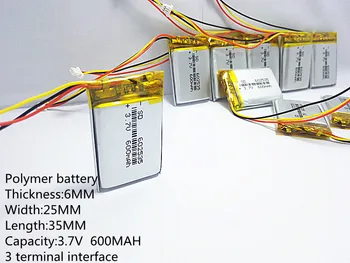 Polimēru litija baterija 3,7 V, 600mah 602535 062535 var pielāgot vairumtirdzniecības CE, FCC, ROHS MS kvalitātes sertifikāciju