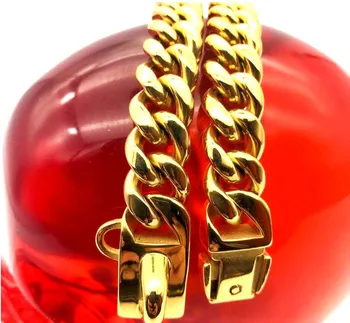 Mazā Vidējā Lielā kaklasiksna Nerūsējošā Tērauda 14mmPet Kaklarota Lpp Ķēdes Zelta franču Buldogs Pitbull