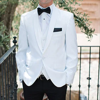 Jaunākās Dizaina Balts Vīriešu Uzvalki, Kāzu Pasūtījuma Līgavainis Uzvalku Cilvēks Žakete 3Piece(Mētelis+Bikses+Veste)Kostīmu Homme de trajes hombre