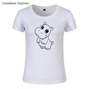 Sieviete, T - kreklu Modes apģērbu Cute Karikatūra Hippo t-krekls girlsTop Īsām Piedurknēm, Sieviešu topi apģērbi t krekls Zīmola sieviete