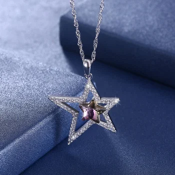 Ayowei zvaigžņu 925 sterling sudraba kaklarota, kulons rozā zircon dizains, rotaslietas sievietēm SP69