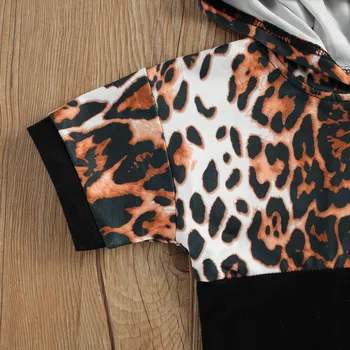 Jaundzimušo Bērnu, Meiteņu Vasaras Apģērbs Soft Īsām Piedurknēm Leopards Drukāt Pusi Zip pelēkā vārna + Šorti 2gab Apģērbu Komplekts