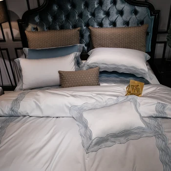 4gab pelēkā, zilā mežģīņu gultas piederumi komplekti, queen, king size duvet cover set Kokvilnas Auduma, luksusa gultas veļa,