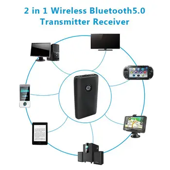 2 in 1-Bezvadu Bluetooth 5.0 Raidītājs Uztvērējs Chargable TV PC Automašīnas Skaļrunis, 3,5 mm AUX Hifi Mūzika Audio Adapteri