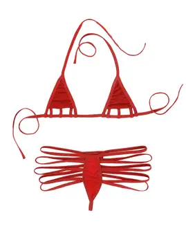 Sieviešu Mikro Mini Bikini Komplekts Seksu Pavada Kakla Self-tie Krūšturis Top ar Multi-Siksnas, G-String Biksītes Apakšveļa, Apakšveļas Komplekts