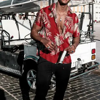 ASV Vīriešu Havaju Krekls Vasaras Ziedu Drukāt Beach Īsām Piedurknēm Gadījuma Luau Krekls Topi Brīvdienu Krekli, Topi