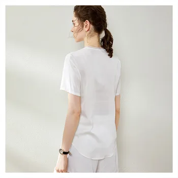 V-veida kakla V-veida kakla Īsām Piedurknēm Tīru Krāsu Zīda Kreklu Dizaina Sajūtu netradicionālo Mazo Krekls 2020. Gadam, Modes Jaunu Stilu