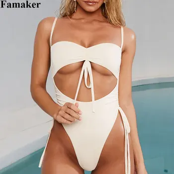 Famaker 2020. gadam peldkostīmi sieviešu peldkostīms ar Augstu samazināt sandales bikini mujer monokini String sexy sieviešu peldkostīms viens gabals bodysuits