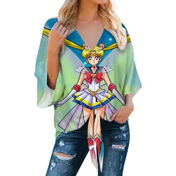 Pielāgots Sieviešu Krekls, Blūze Femme Vasaras Apģērbu camisa feminina Karikatūra Meitene streetwear Harajuku Anime Sailor moon Drukāt