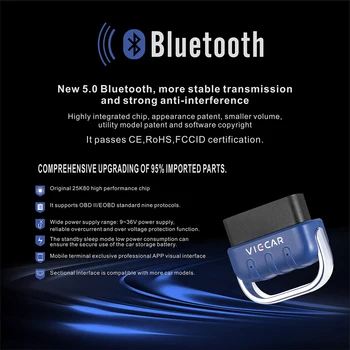 Viecar VP005 Bluetooth 5.0 OBD2 Skeneris Rīks Android/iOS Jaunās BLE OBDII Kodu Lasītājs Super Mini Automašīnu Diagnostikas Skenēšanas Rīks