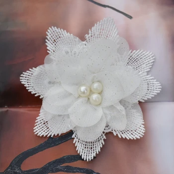 10cm Izšūtām Mežģīnēm Ziedu 3D Kāzu Mežģīņu Aplikācijas Apģērbu Plāksteris Roku darbs DIY Materiāls