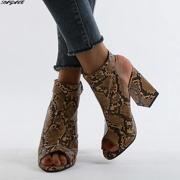 SAGACE Sieviešu sandales čūska-print biezs papēdis augstpapēžu plus lieluma open toe atpakaļ sieviešu sandales biezs papēdis tukšs sieviešu kurpes