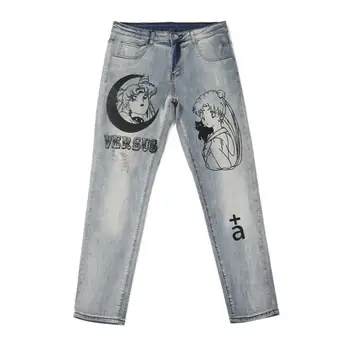 Karikatūra Izdrukāt Džinsi Vīriešu ir 2021. High Street Slim Bikses vīriešu izdilis džinsi ripped džinsi vīriešiem iznīcināta Džinsa bikses w1526