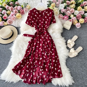 Augstas Kvalitātes Jaunu Sieviešu nelegālo Šifona drukāt kleitu Modes Pusei Gadījuma Vintage Elegants Šiks V-veida kakla Midi Kleitu Vestidos