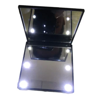 Aplauzums Spogulis Ar 6 Maziem LED Gaismas Kvadrātveida Spoguļi Slēdzis Akumulatora Pieskārās Reostats Darbojās Stāvēt Kosmētikas Spogulis