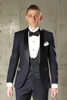 Moderns Vīriešu Vakariņas Puse Balli Uzvalki Līgavainis Tuxedos Groomsmen Kāzu Žakete Uzvalki (Žakete+Bikses+Veste+Kaklasaite)