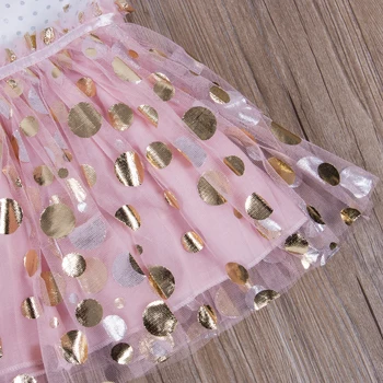 Gudrs Piedurknēm Princese Kleita Baby Girl Dress Apģērbu Modes Sequin Polka Dot Tutu