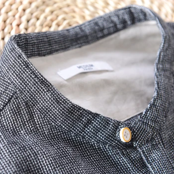 Jauno dizaineru garām piedurknēm zīmola krekls vīriešiem lins un kokvilna pelēka krekli vīriešu modes gadījuma pavasara krekli vīriešu elpojošs chemise