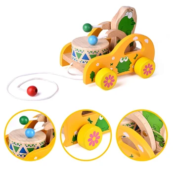 Radošo Bērnu Puses Pagarināts Siksna Pull Rotaļu Auto Toddler Bērnu Rotaļlietas Bērniem Dāvanu dzeltena/zila Koka Spēlēt Pārspēt Skaņas Traktoru