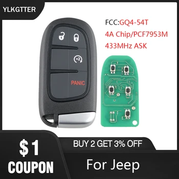 YLKGTTER 433MHz Smart Tālvadības Keyless Go Fob Taustiņu Jeep Cherokee-2017 FCC: GQ4-54T ar 4 Pogu 4A Chip/PCF7953M