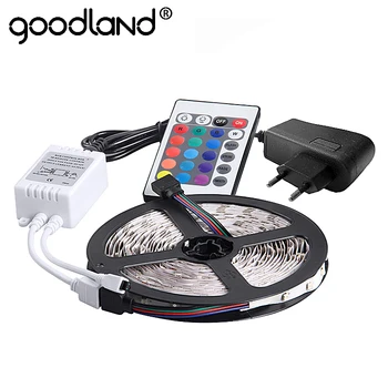 Goodland RGB LED Strip Gaismas SMD3528 5M 300LEDs LED Gaismas joslas Neona Lentes Lentes IS Tālvadības pults 12V 2A Strāvas Adapteris