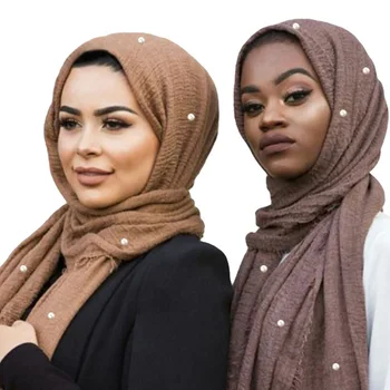 95*180cm JAUNĀ Sieviešu Burbulis Pērļu Kokvilnas Cietā Musulmaņu Galvas Lakatu Šalles un Wraps Pashmina galvas apsējs Sieviešu Foulard Sprogot Hijab